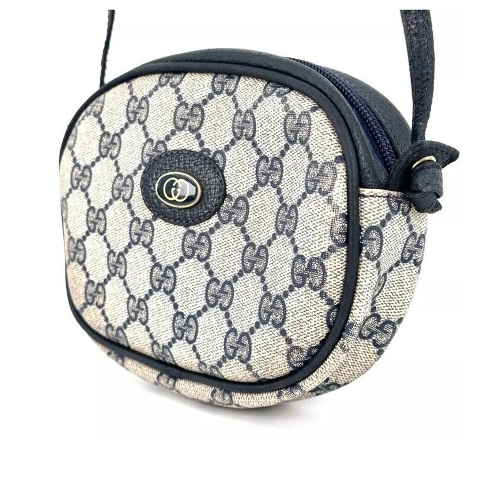 Vintage GUCCI Crossbody Bag GG PVC Leather Navy Shoulder Purse Authentic
